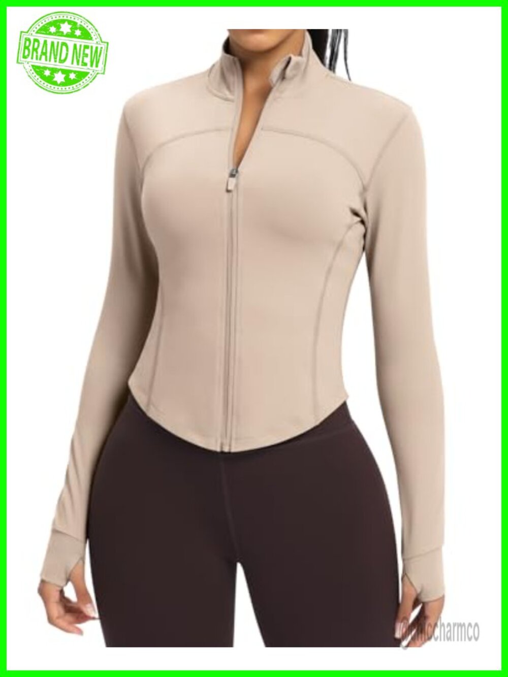 Women's Full Zip Cropped Athletic Jacket with Thumb Holes for Yoga Running Gym